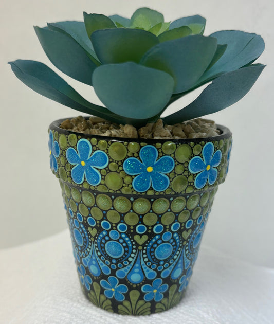 Green & Blue Floral Pot