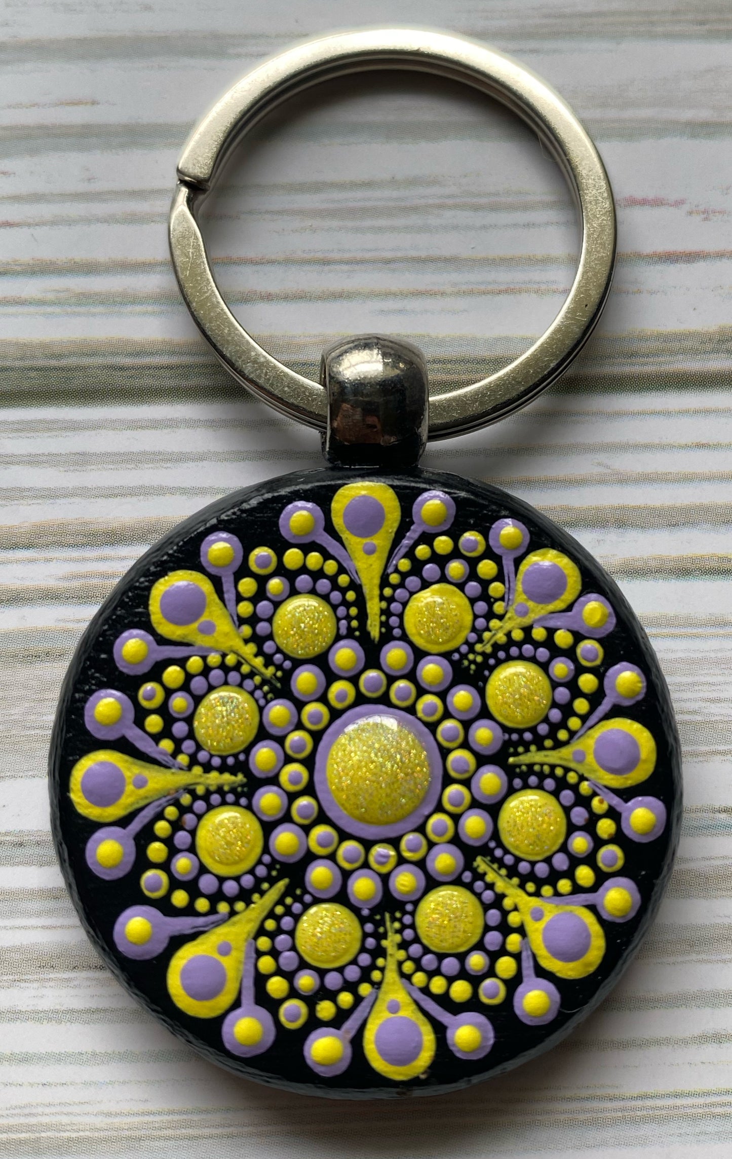 Yellow & Purple Wood Keychain