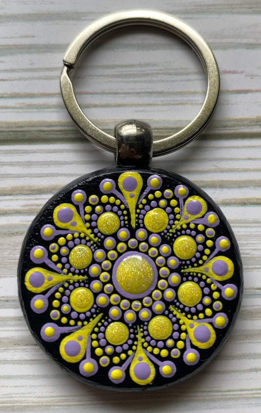 Yellow & Purple Wood Keychain