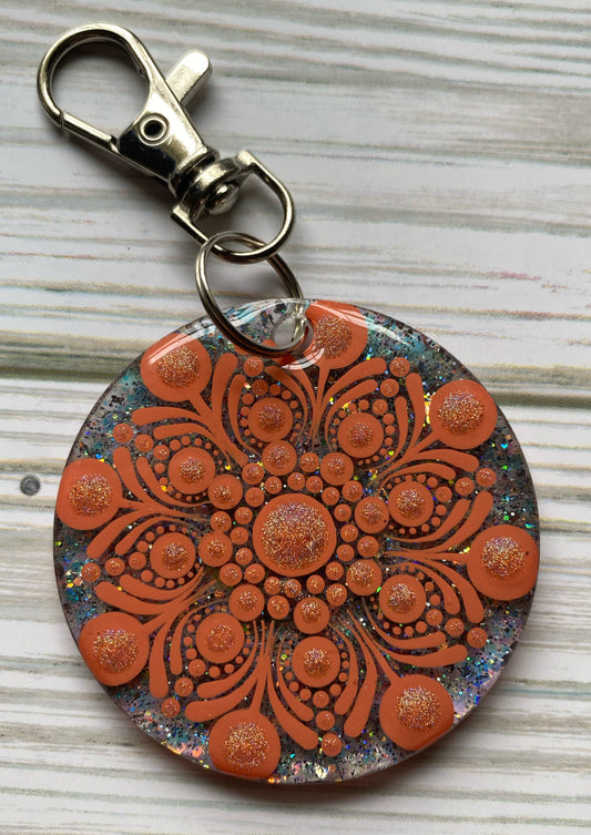 Coral Glitter Keychain