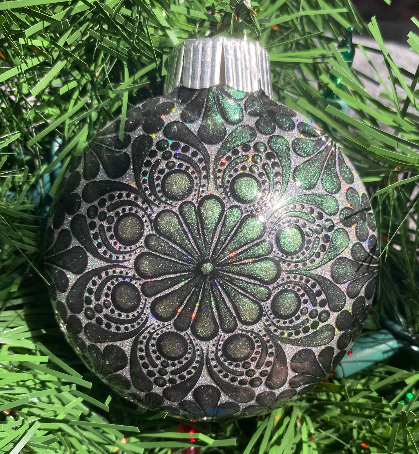 3" Copper to Dark Green Color Shift Glitter Ornament