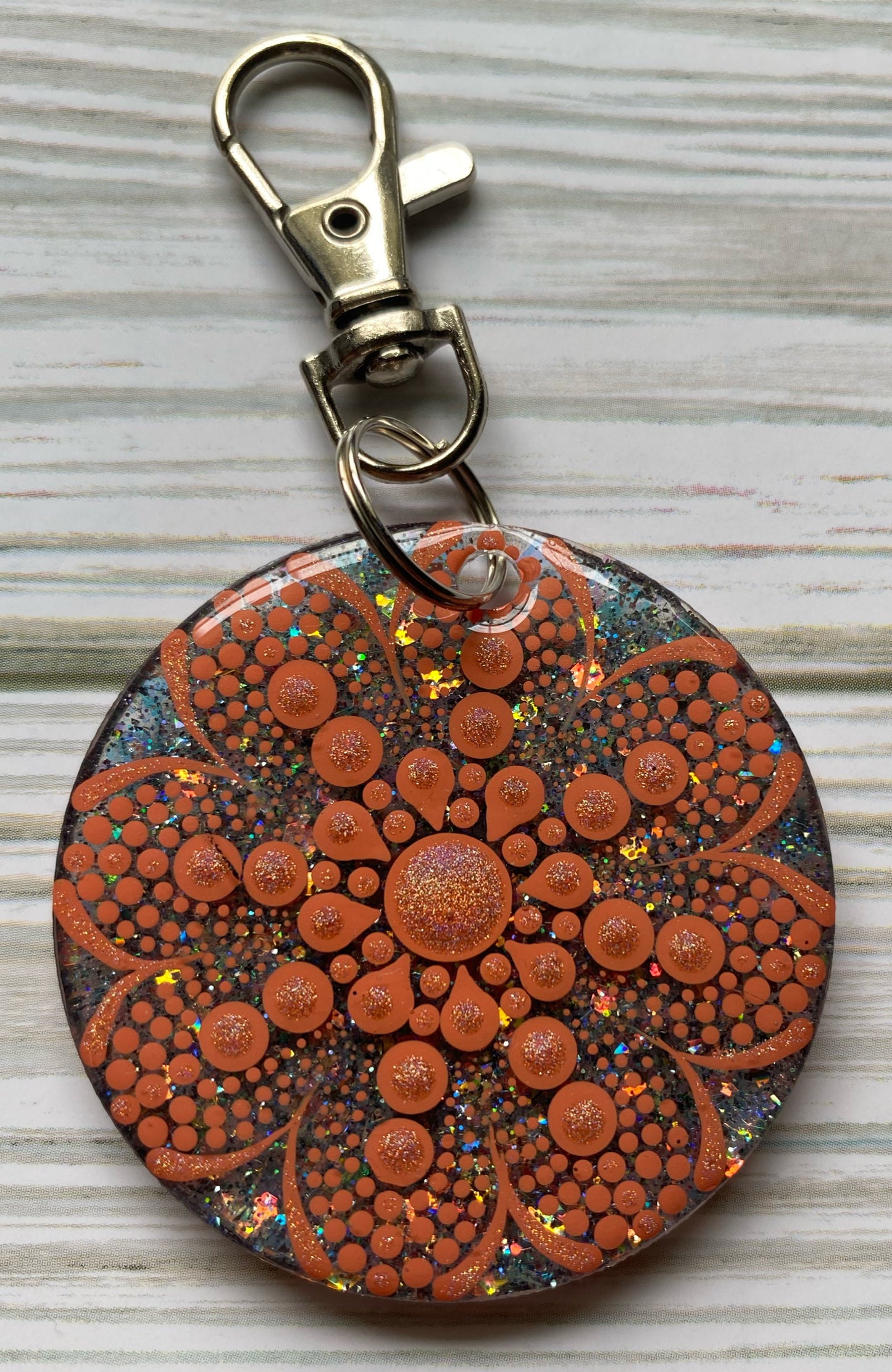 Coral Glitter Keychain