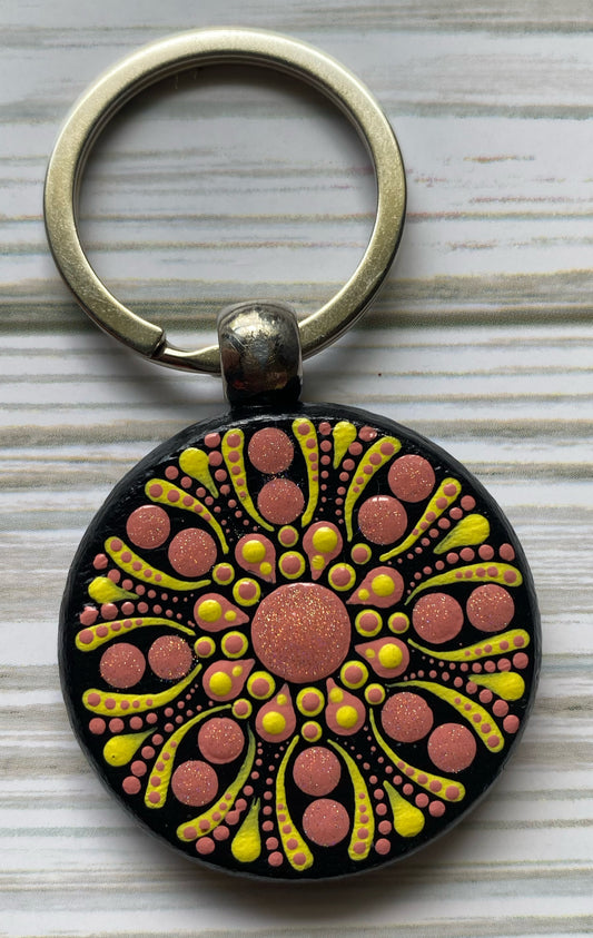 Coral & Yellow Wood Keychain