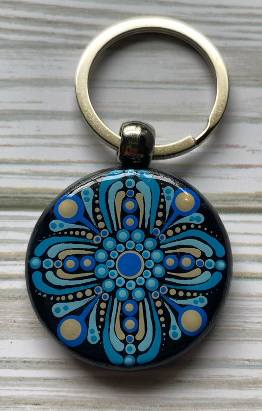 Blue & Tan Wood Keychain