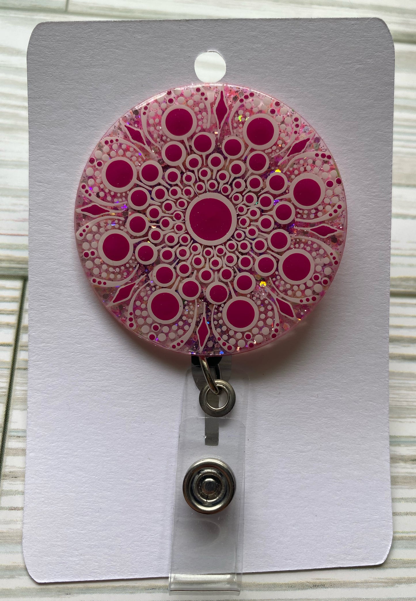 Pink & White Glitter Badge Reel