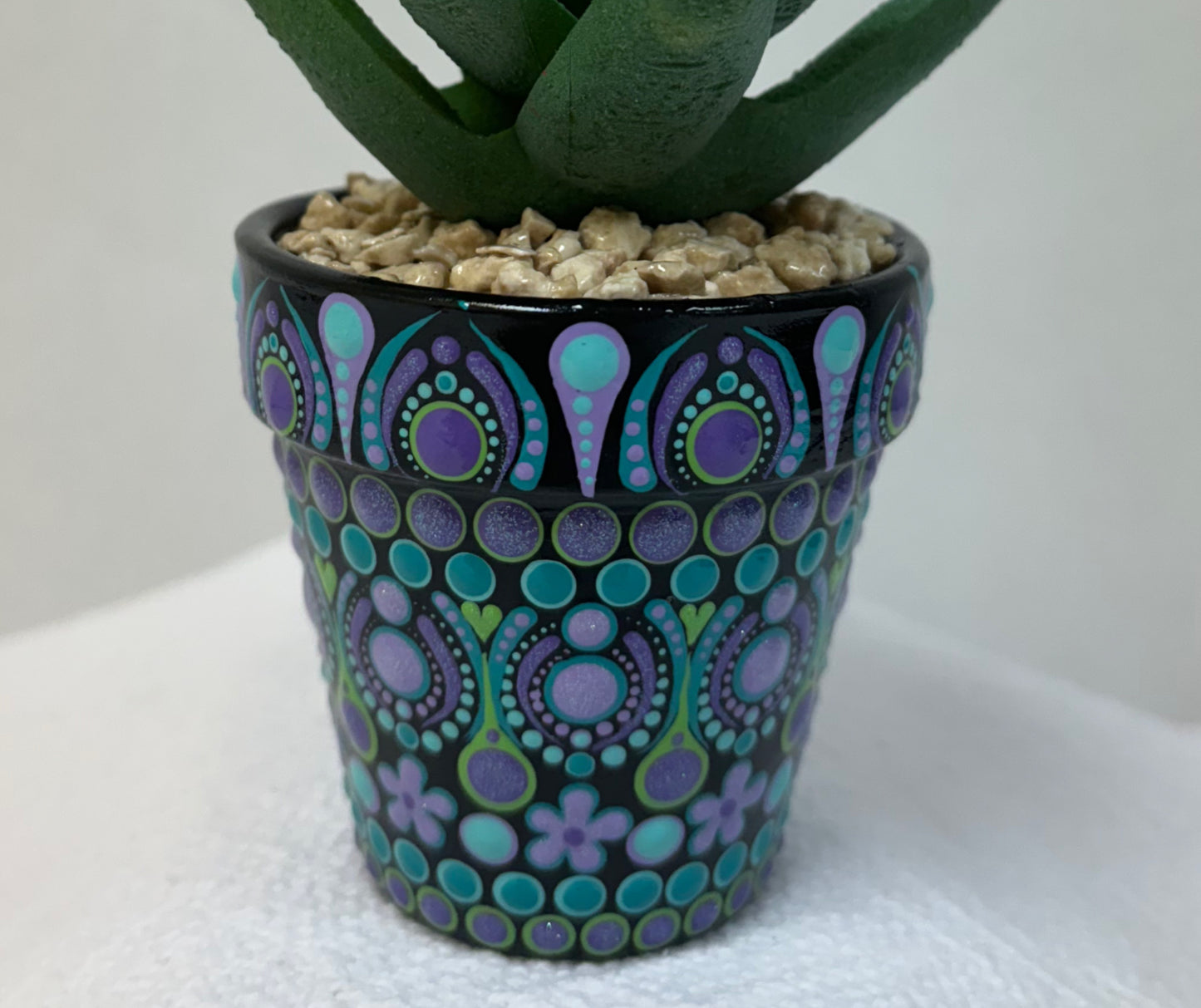 Green, Purple & Teal Floral Pots