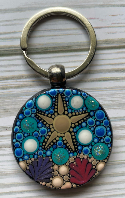 Starfish Double Sided Wood Keychain