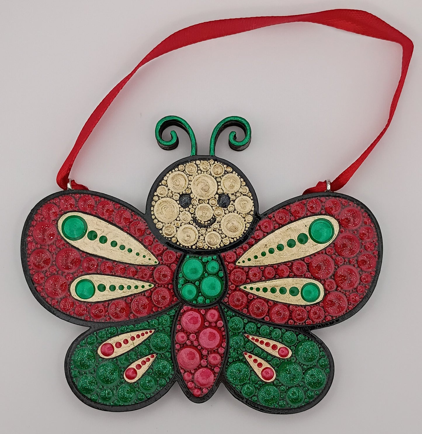 4" Red & Green Butterfly Ornament