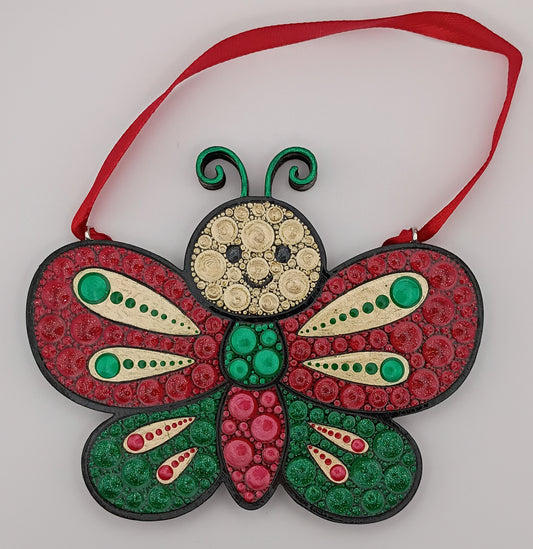 4" Red & Green Butterfly Ornament