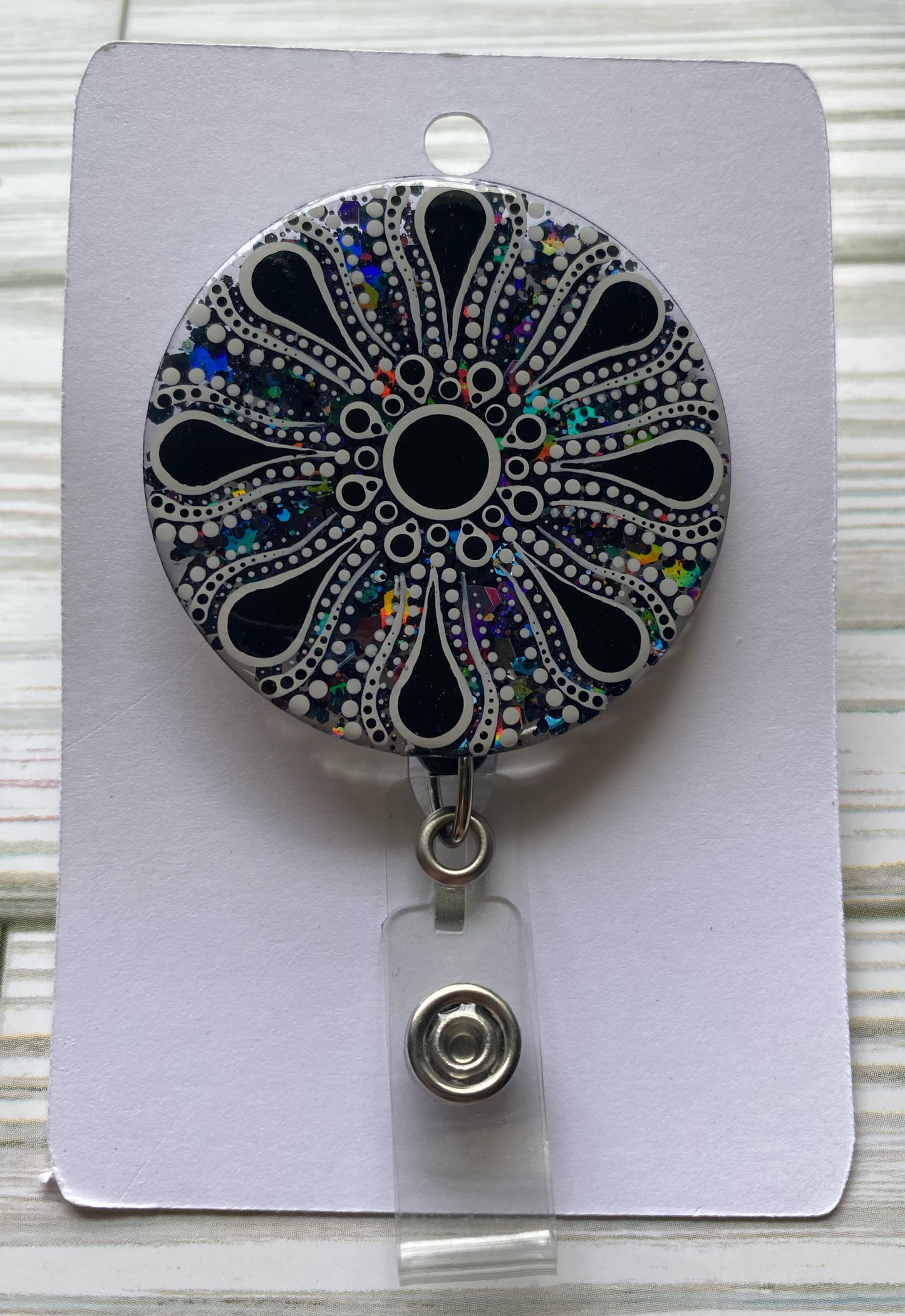 Black & White Glitter Badge Reel