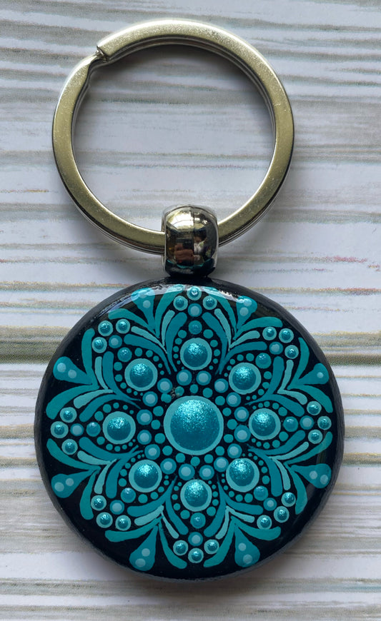 Teal Wood Keychain