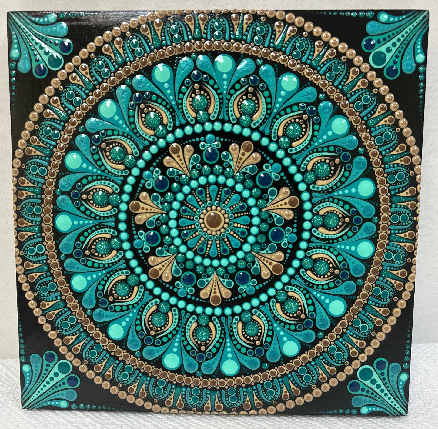 8" x 8" Teal & Tan Wood Canvas