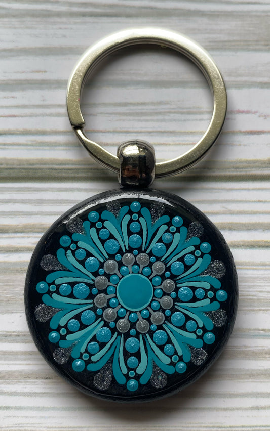 Teal & Gray Wood Keychain