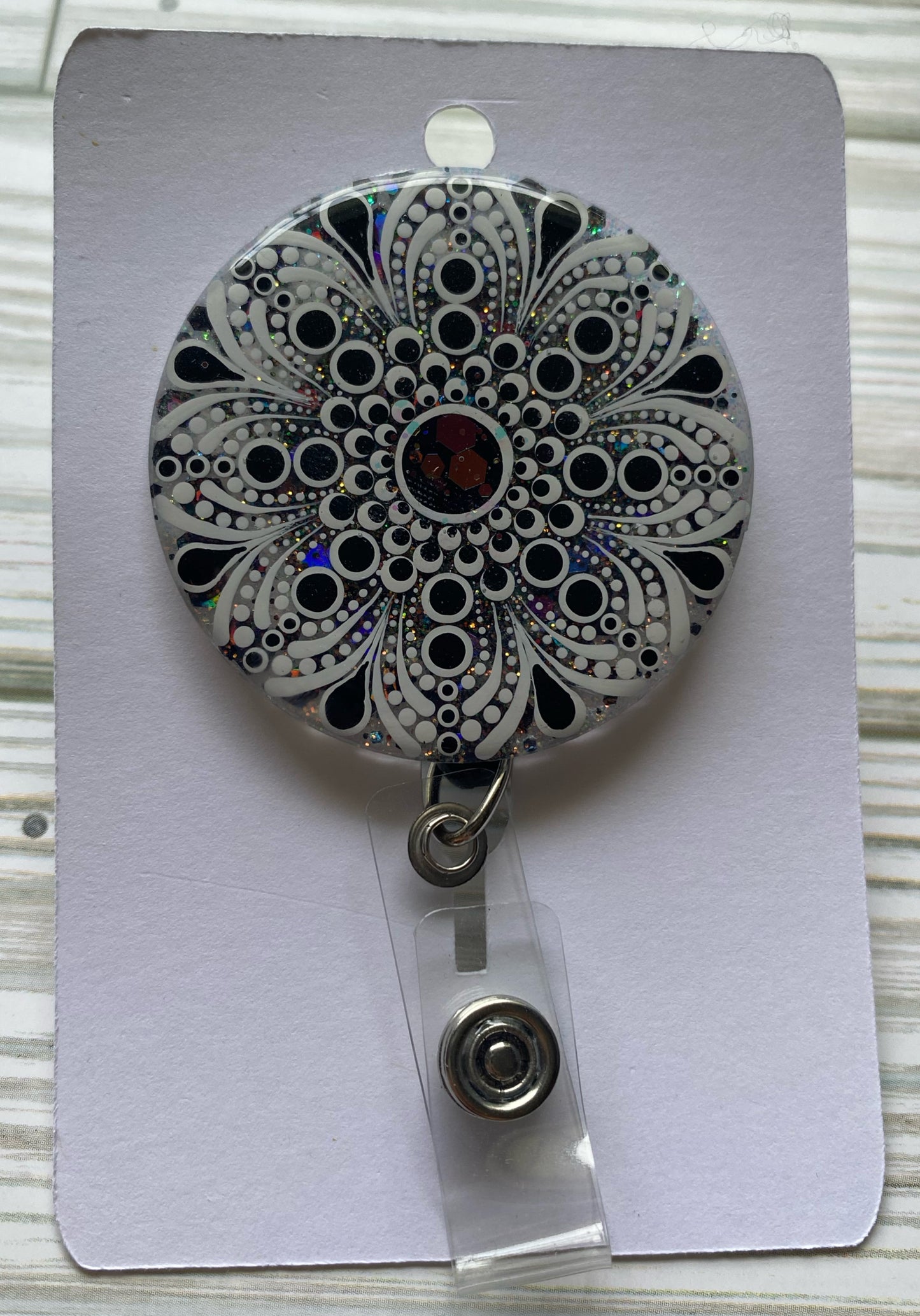 Black & White Glitter Badge Reel