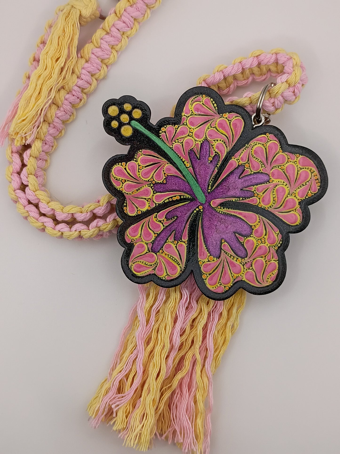Pink & Yellow Hibiscus Car Charm
