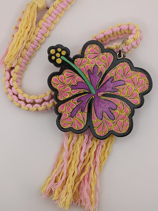 Pink & Yellow Hibiscus Car Charm