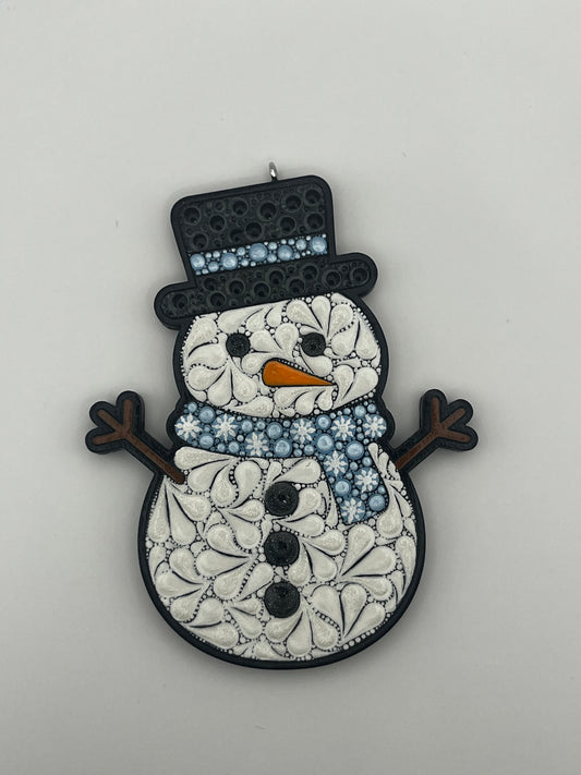 4" Blue Snowflake Snowman Ornament